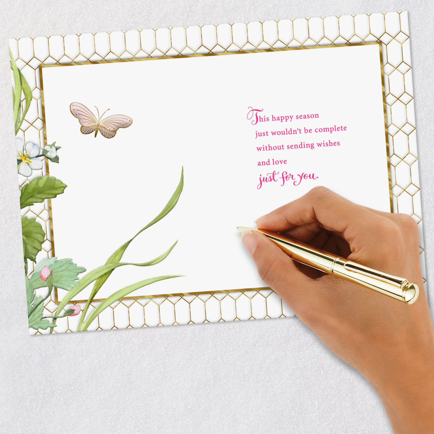 Flowers and Butterfly on Lattice Easter Card for Mom Signing card image number 6