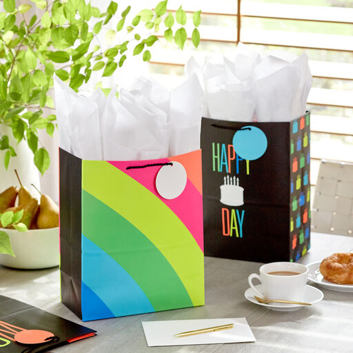 13" Neon Fun 3-Pack Assorted Birthday Gift Bags With Tissue Paper, 