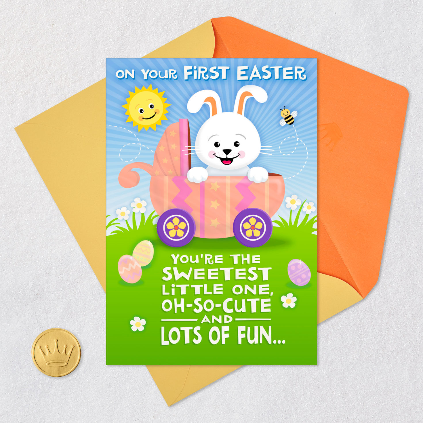 Baby Bunny and Eggs First Easter Card Card Front with Envelope and Gold Seal image number 5