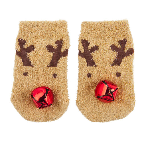Mud Pie Reindeer Chenille Baby Socks With Jingle Bells, 