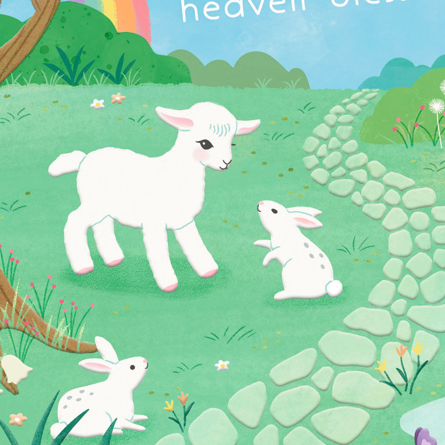 Lambs and Bunnies Spring Scene Easter Card Card Front Detail image number 4
