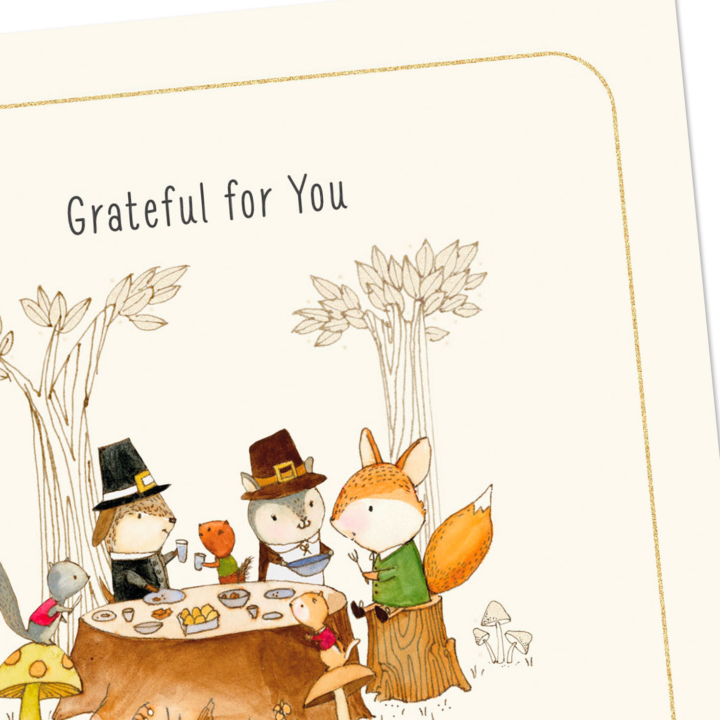 Woodland Animals Feast Thanksgiving Card Card Front Detail image number 4