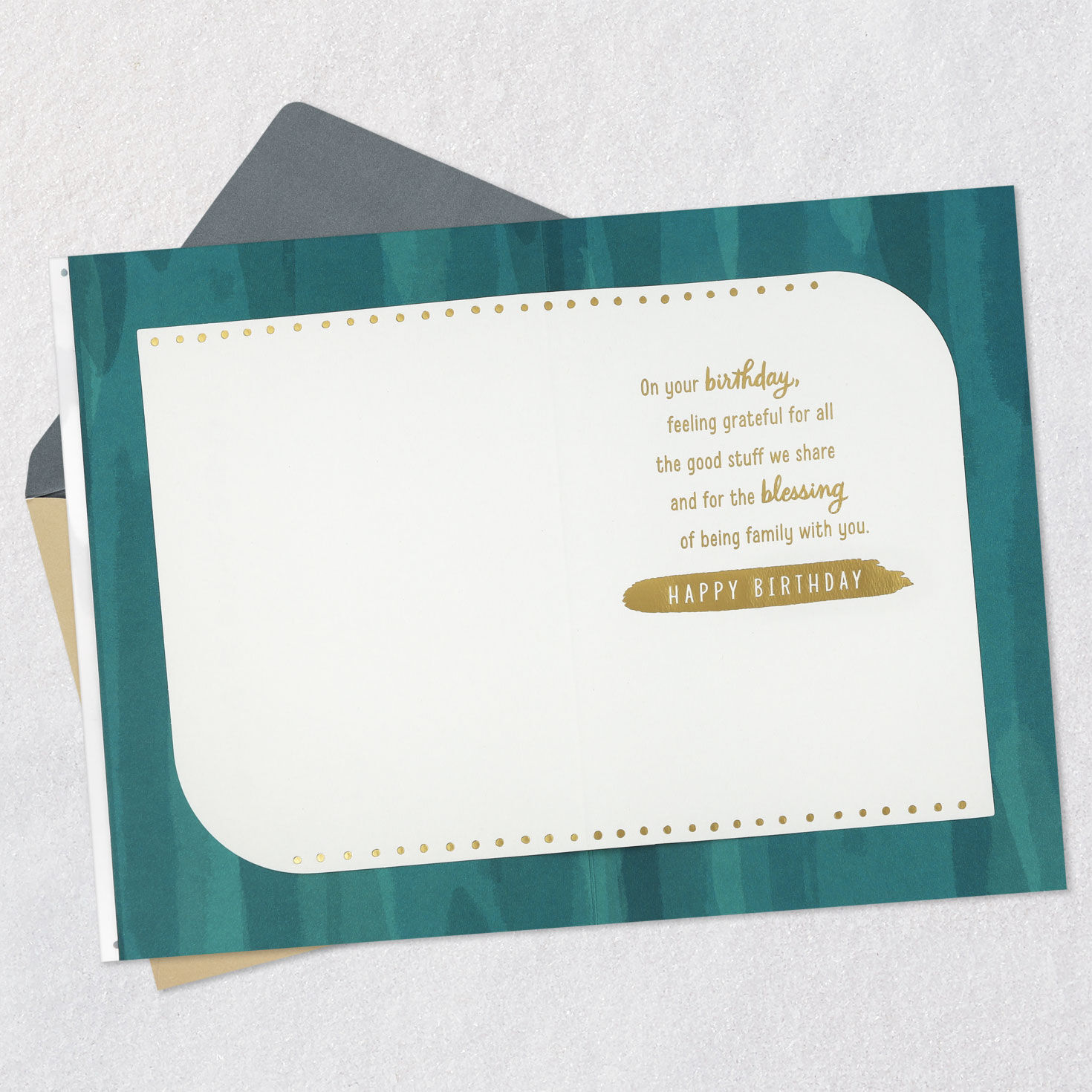 Lettering on Slate Blue Family Birthday Card open card with envelope image number 3
