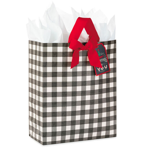 15.5" Buffalo Check Extra-Large Christmas Gift Bag With Tissue Paper, 