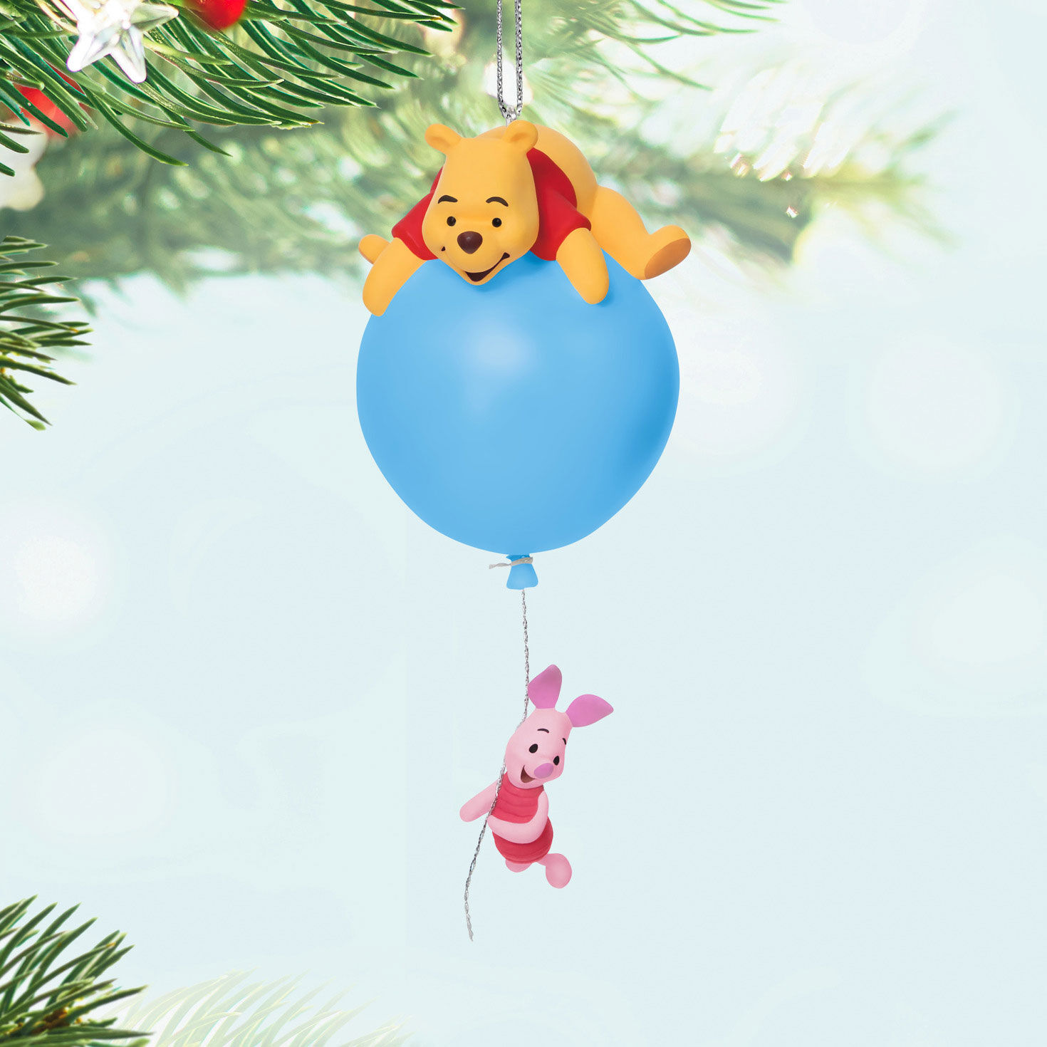Pooh and Piglet With Balloon Keepsake Ornament hanging on tree image number 2