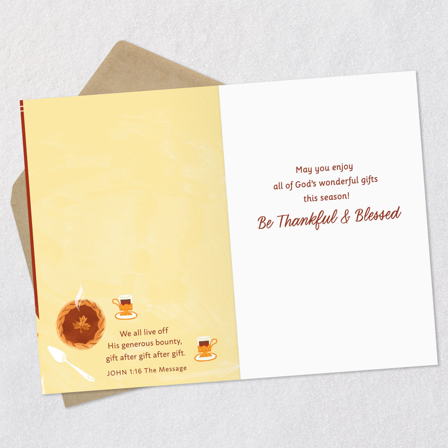 Bountiful Turkey Dinner Religious Thanksgiving Card Open card with envelope image number 4