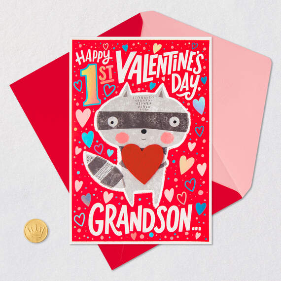 Raccoon First Valentine's Day Card for Grandson, , large image number 5