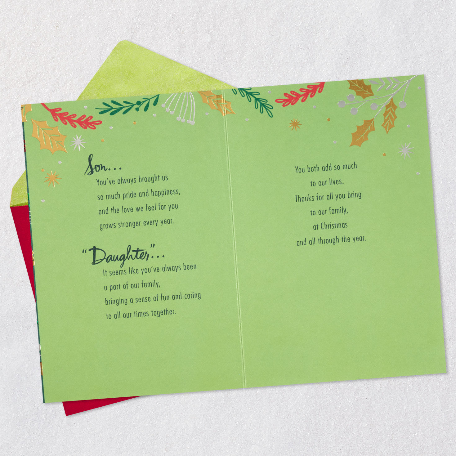 Festive Botanicals Son and Daughter-in-Law Christmas Card Open card with envelope image number 4