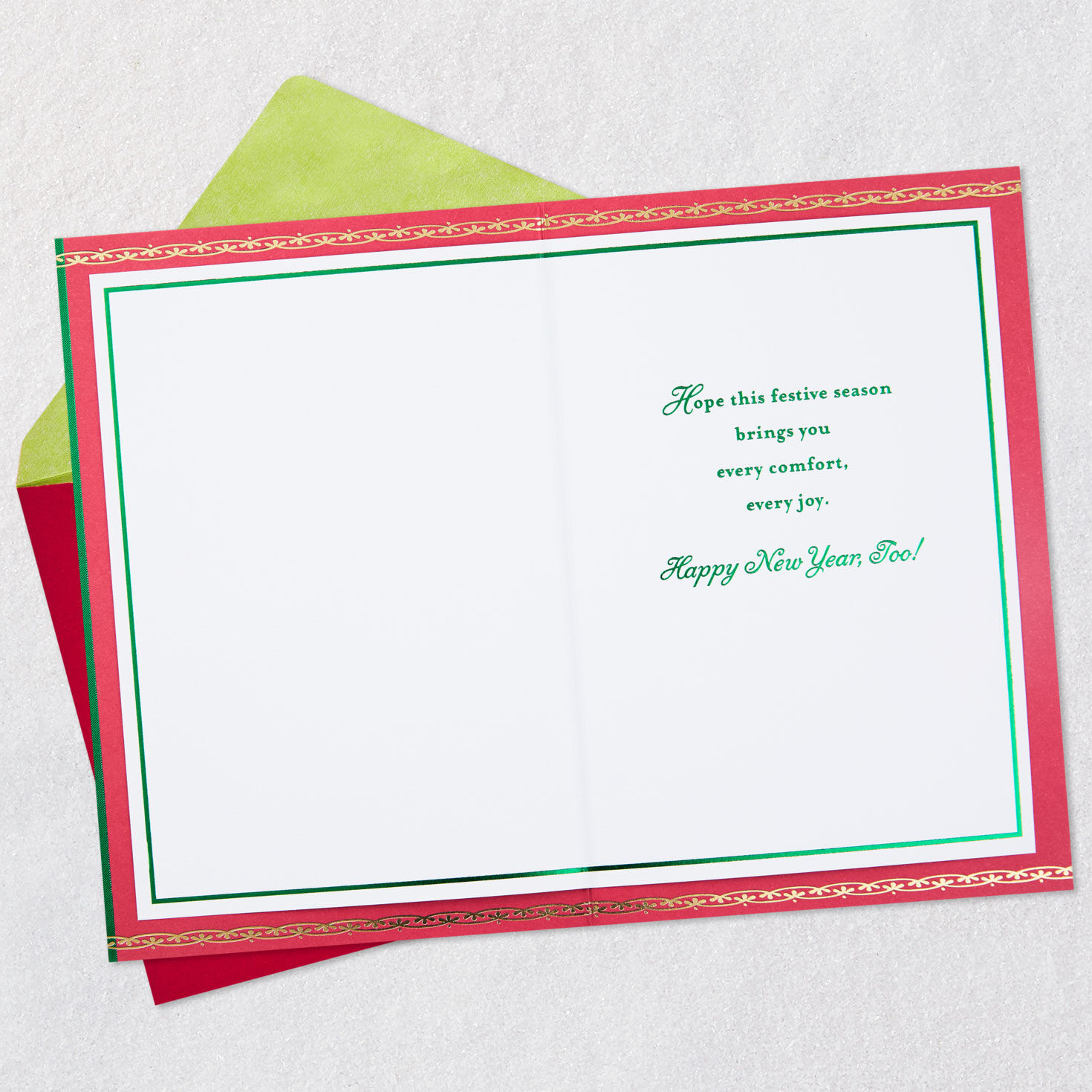 Green and Gold Christmas Card Open card with envelope image number 3