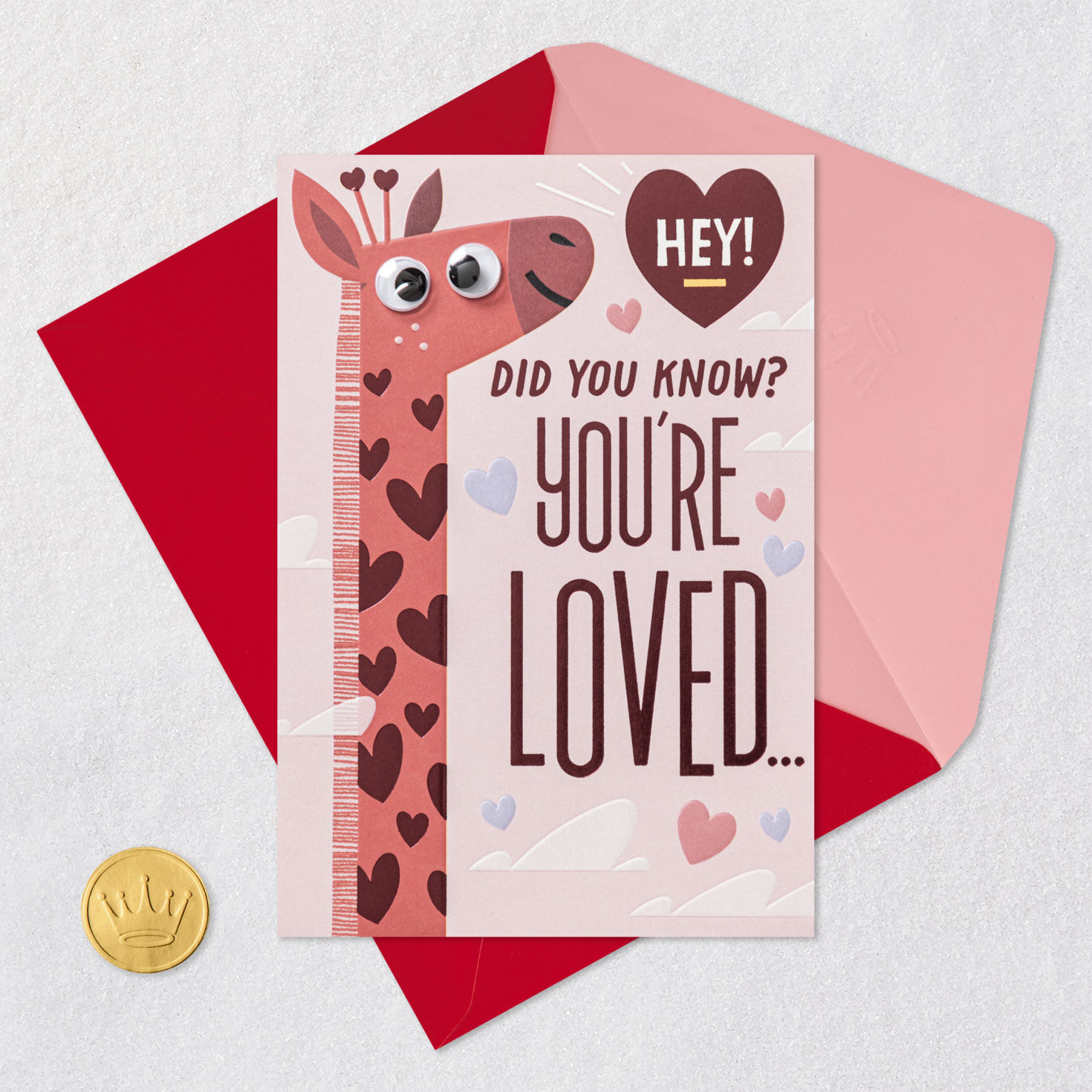 Giraffe Love Valentine's Day Card for Kids Card Front with Envelope and Gold Seal image number 6
