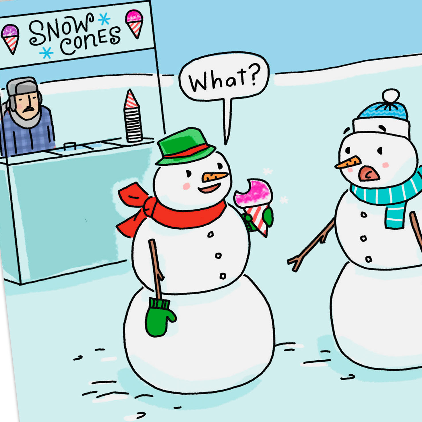 Snowman Eating Snow Cone Funny Christmas Card Card Front Detail image number 4