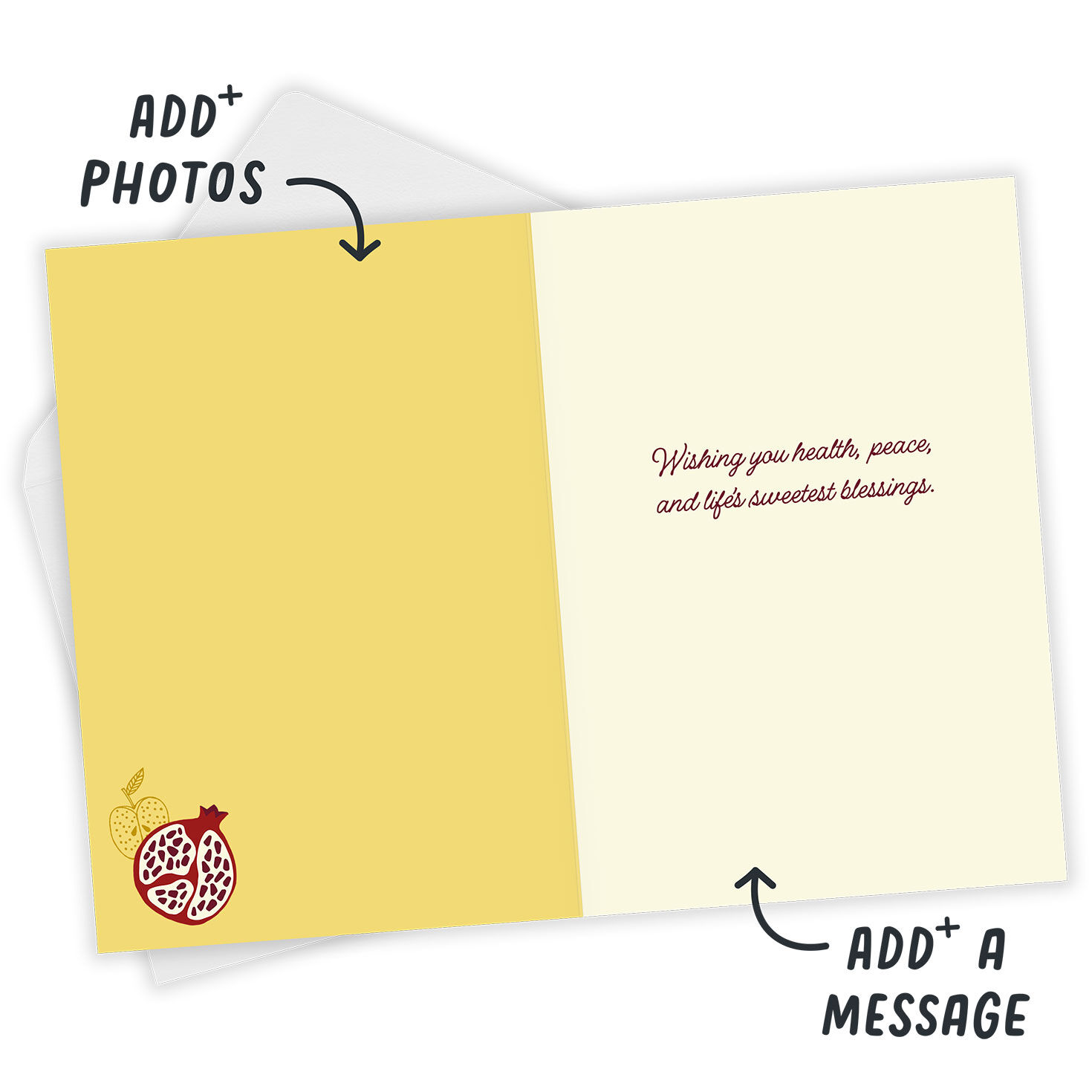 Honey Jar and Fruit Personalized Rosh Hashanah Card Open Card with Envelope indicating personalization image number 3