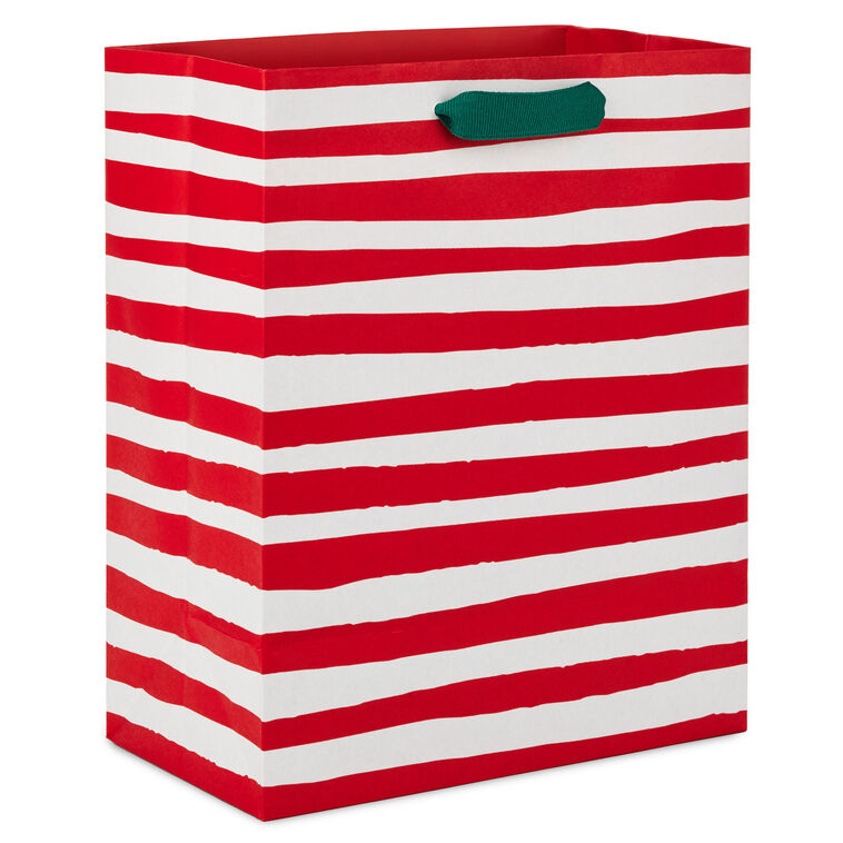 9.6" Red and White Stripes Medium Christmas Gift Bag