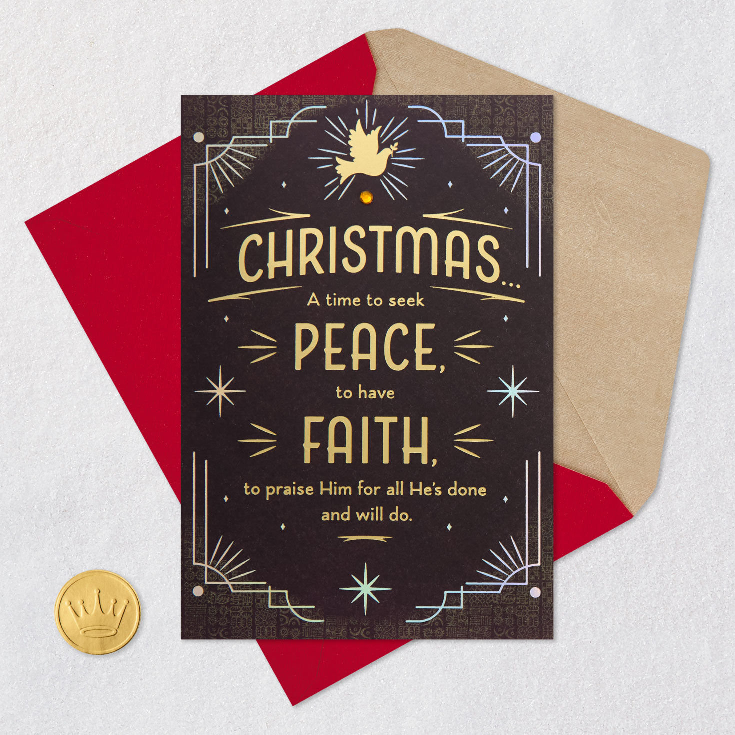 Gold Lettering on Purple Dove Christmas Card Card Front with Envelope and Gold Seal image number 6