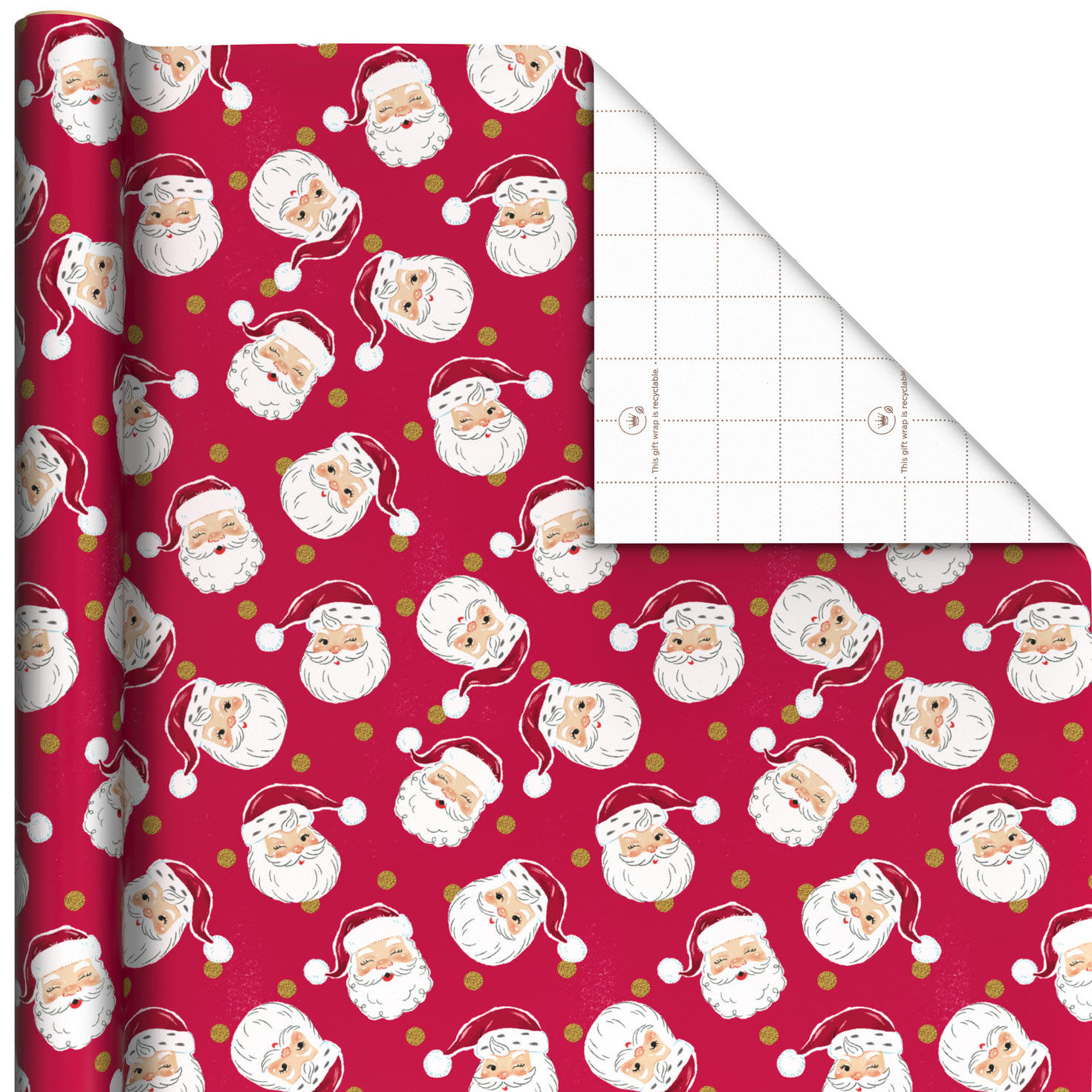 Classic Santa Faces on Red Jumbo Christmas Wrapping Paper Roll, 90 sq. ft.