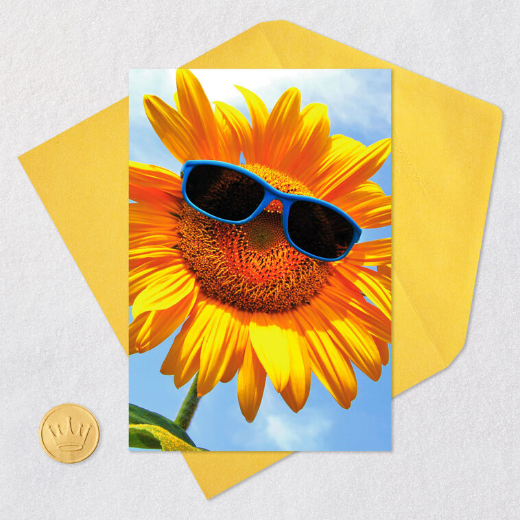 Sunflower in Sunglasses Thinking of You Card Card Front with Envelope and Gold Seal image number 5