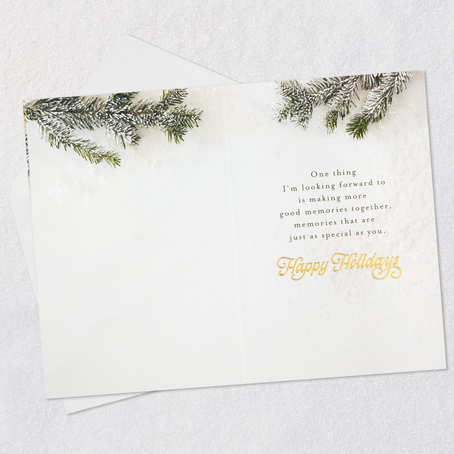 Snowy Pine Branches Holiday Card for Friend Open card with envelope image number 3