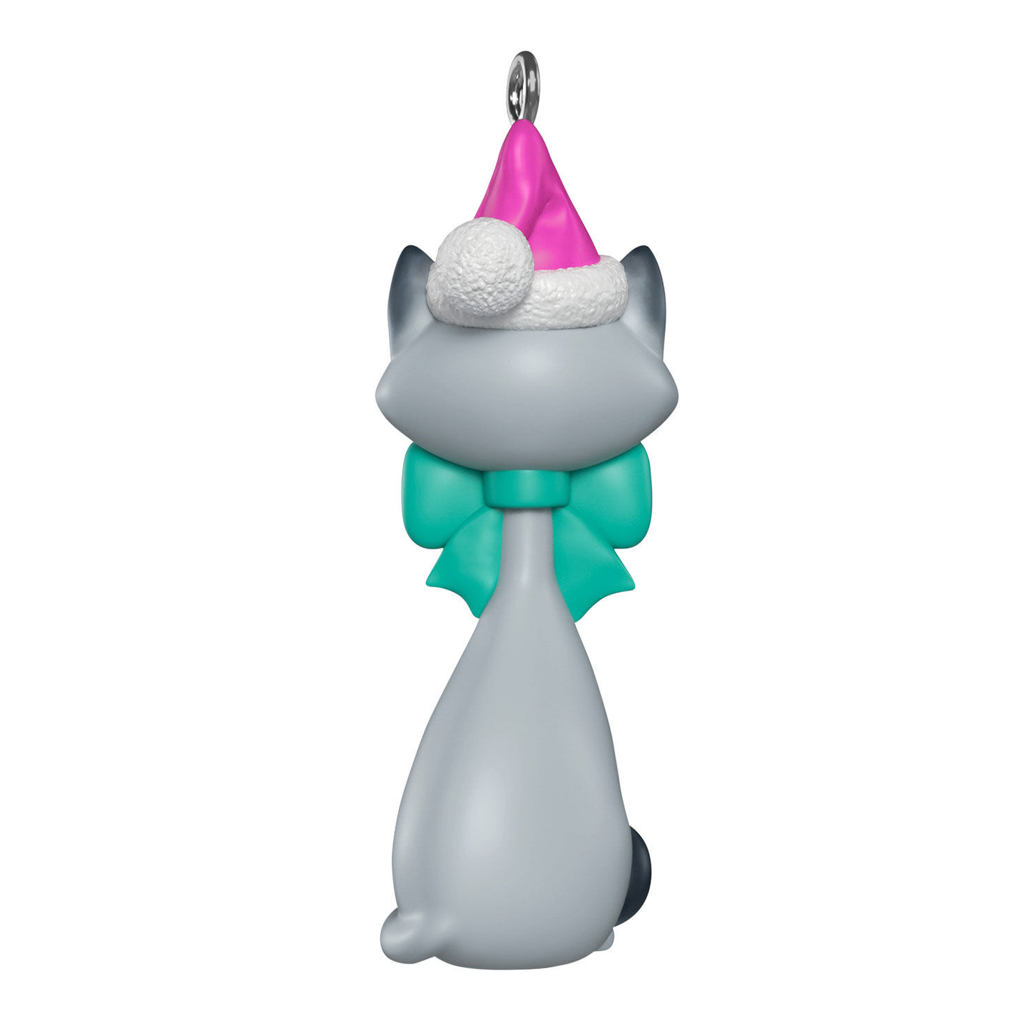 Gray Cat in Santa Hat Green Bow Keepsake Ornament Back image number 6