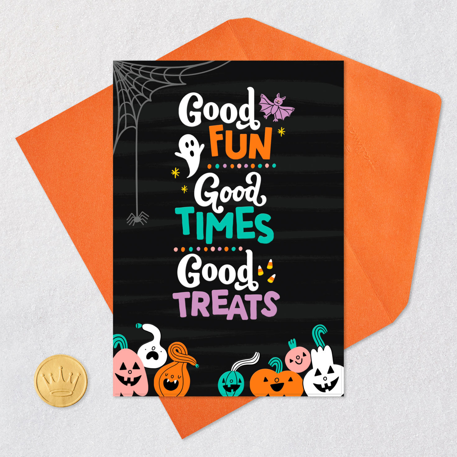 Bats and Jack-o-Lanterns Halloween Card Card Front with Envelope and Gold Seal image number 5