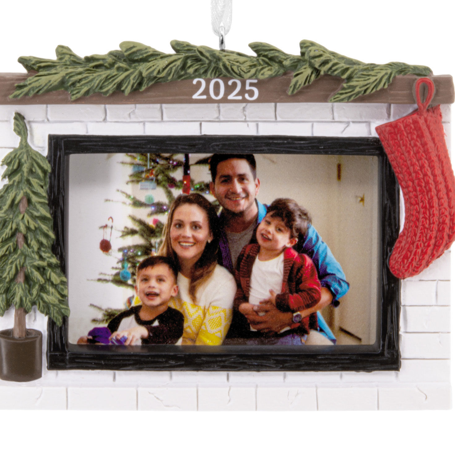 Rustic Fireplace Photo Frame Christmas Ornament closeup view image number 5