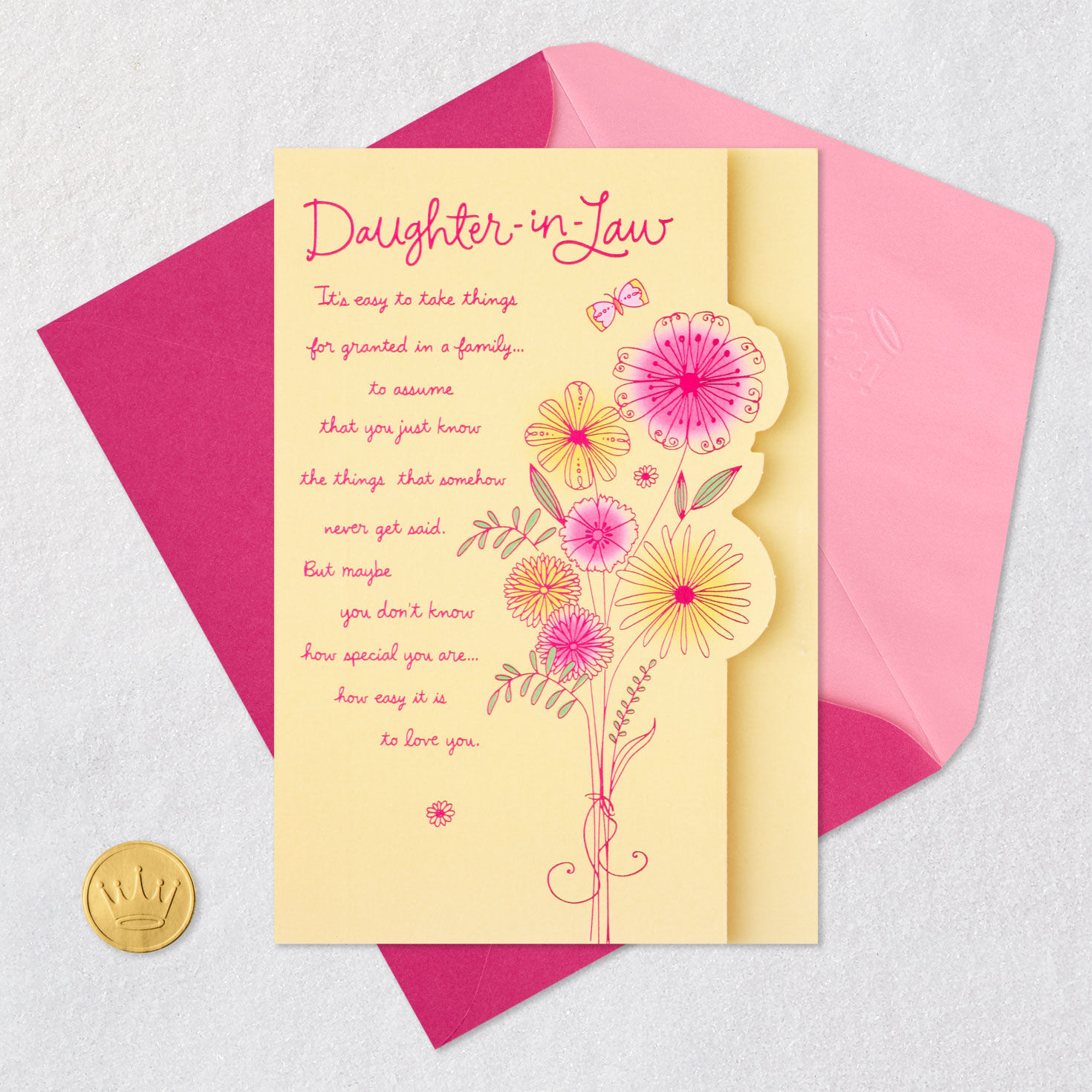 Butterfly and Flowers Daughter-in-Law Birthday Card Card Front with Envelope and Gold Seal image number 7