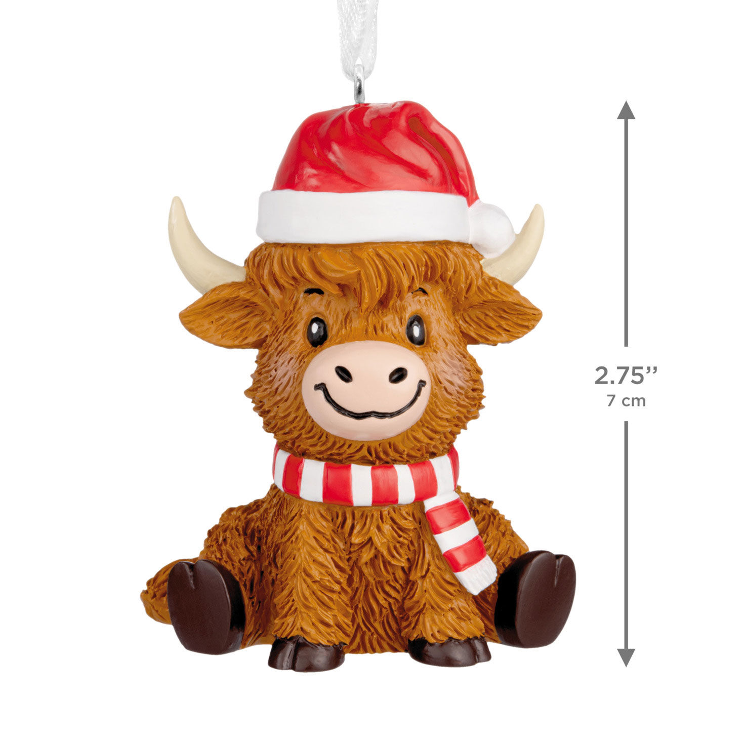 Highland Cow in Santa Hat Christmas Ornament measurement image number 3