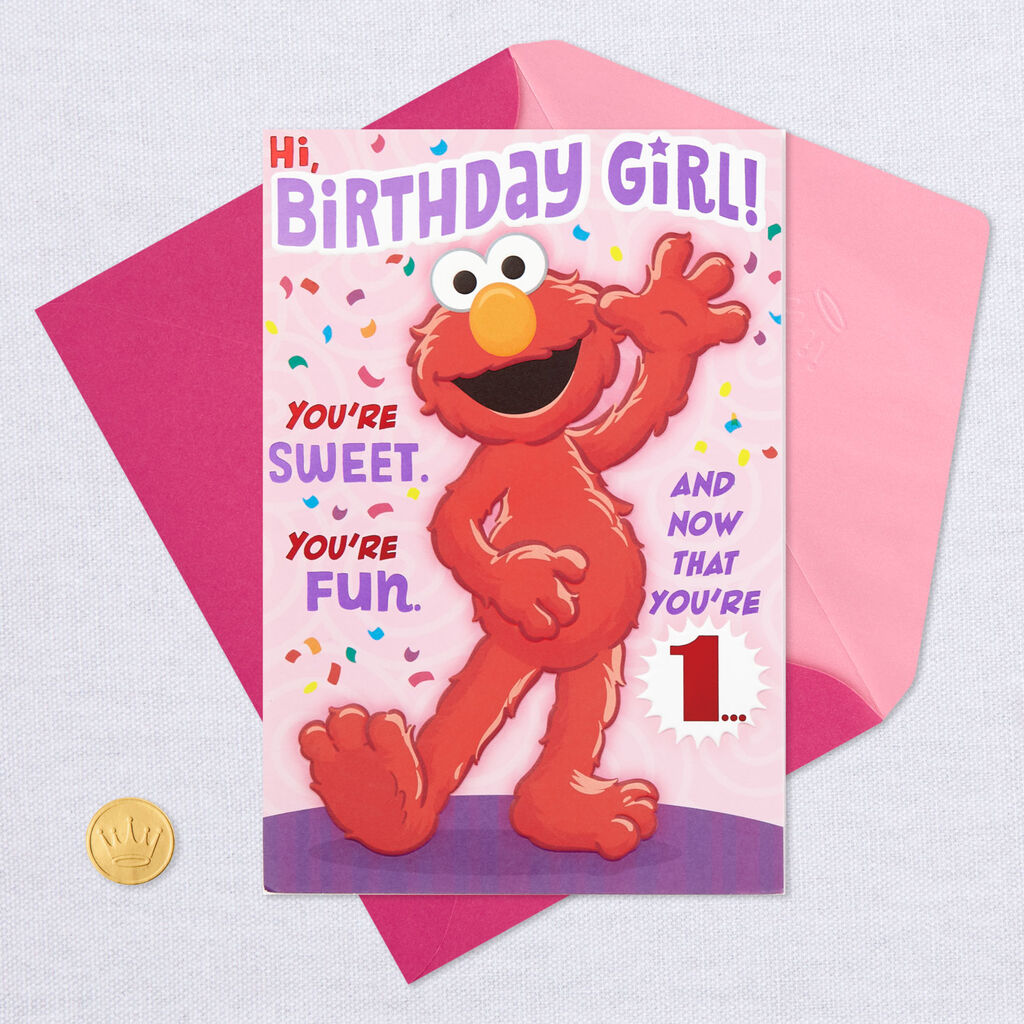 Sesame Street Elmo Sweet Girl Pop Up 1st Birthday Card Greeting