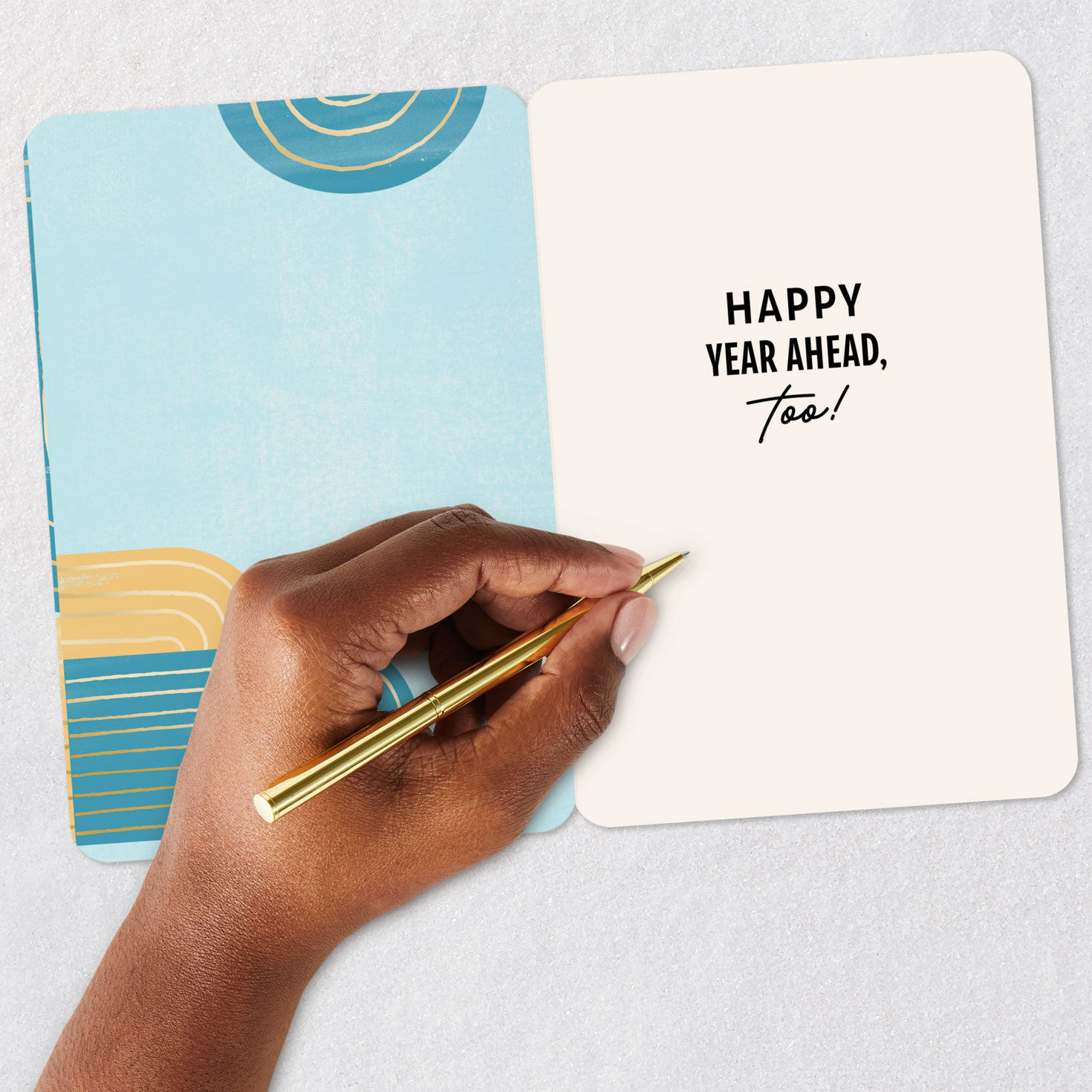 Geometric Gold and Blue Simple Wish Birthday Card Signing card image number 6