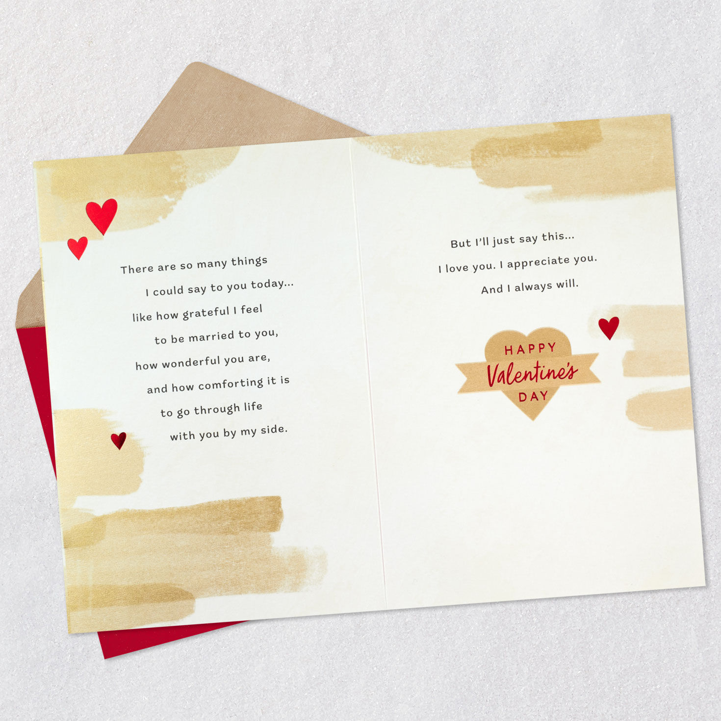 Gold Hearts and Banners Husband Valentine's Day Card Open card with envelope image number 4