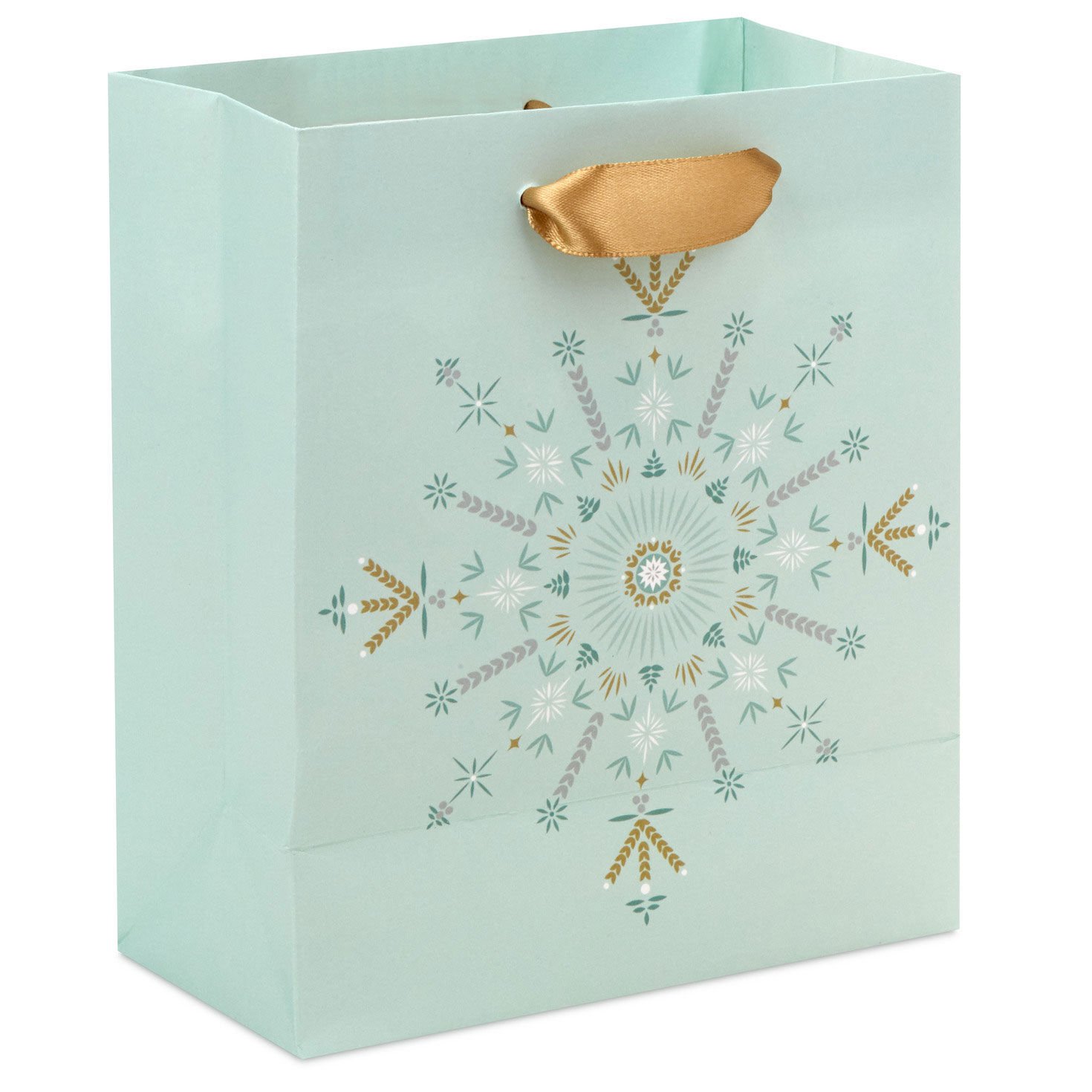 Snowflake Star on Light Sage Small Holiday Gift Bag Back image number 6