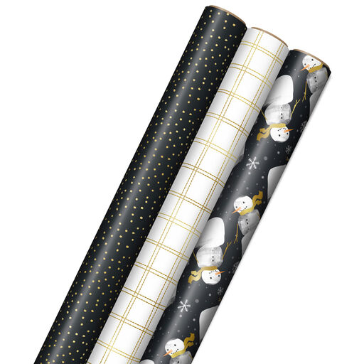 Black and Gold 4-Pack Reversible Holiday Wrapping Paper Assortment, 150 sq.  ft.