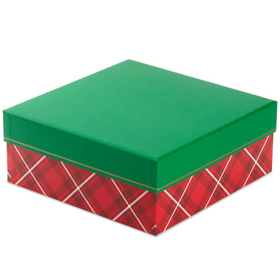 10" Square Red Plaid Christmas Gift Box, , large image number 1