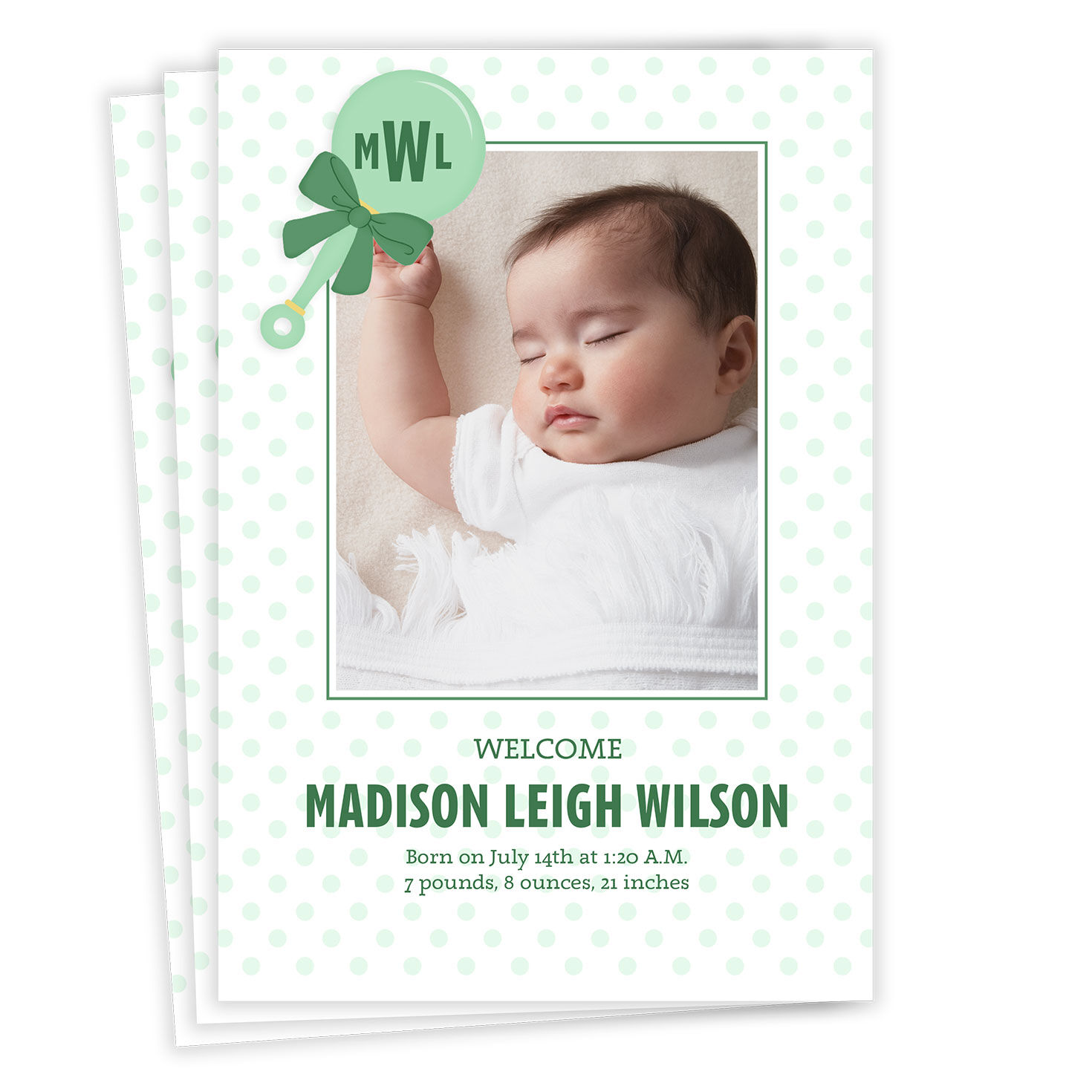 Monogram Rattle Flat Birth Announcement