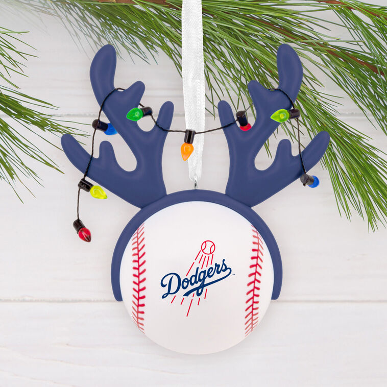 Dodgers Reindeer Baseball Christmas Ornament hanging on tree image number 2