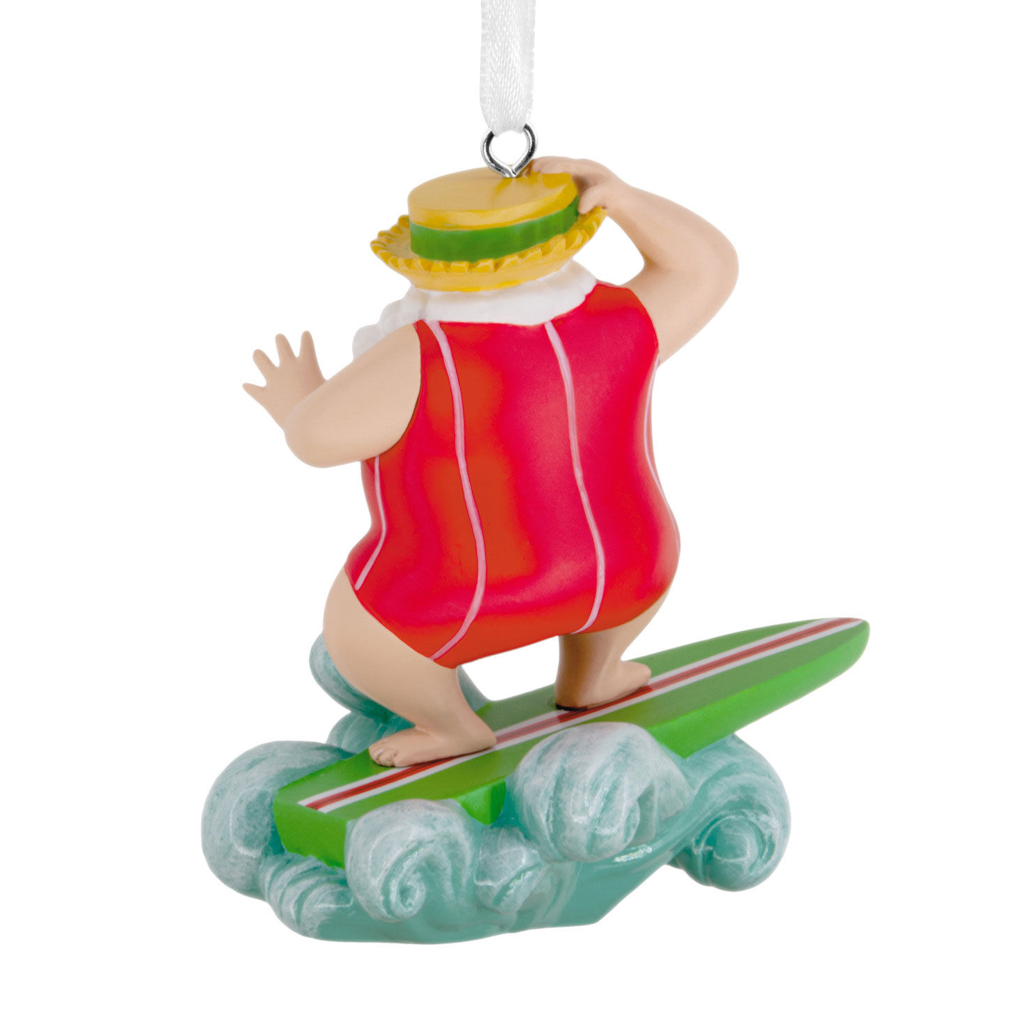 Surfing Santa Christmas Ornament Back image number 6