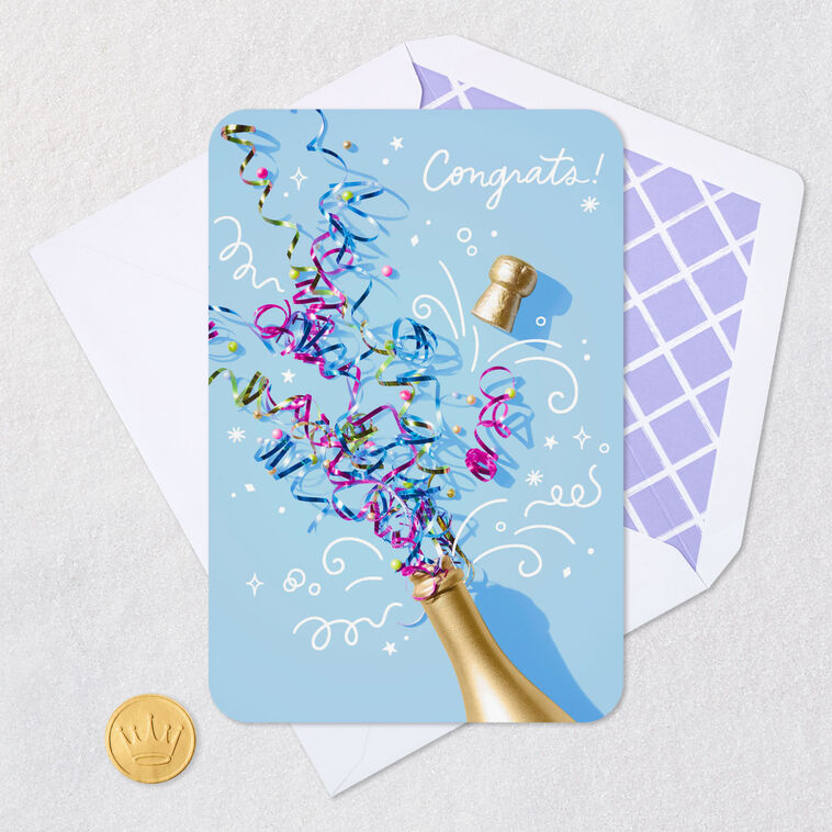 Champagne Bottle and Confetti Congratulations Card Card Front with Envelope and Gold Seal image number 5