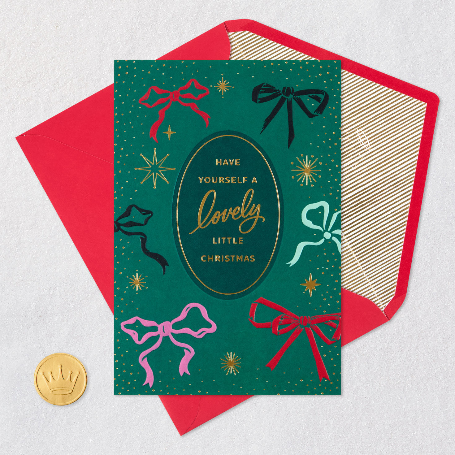 Ribbons and Bows Christmas Card Card Front with Envelope and Gold Seal image number 6