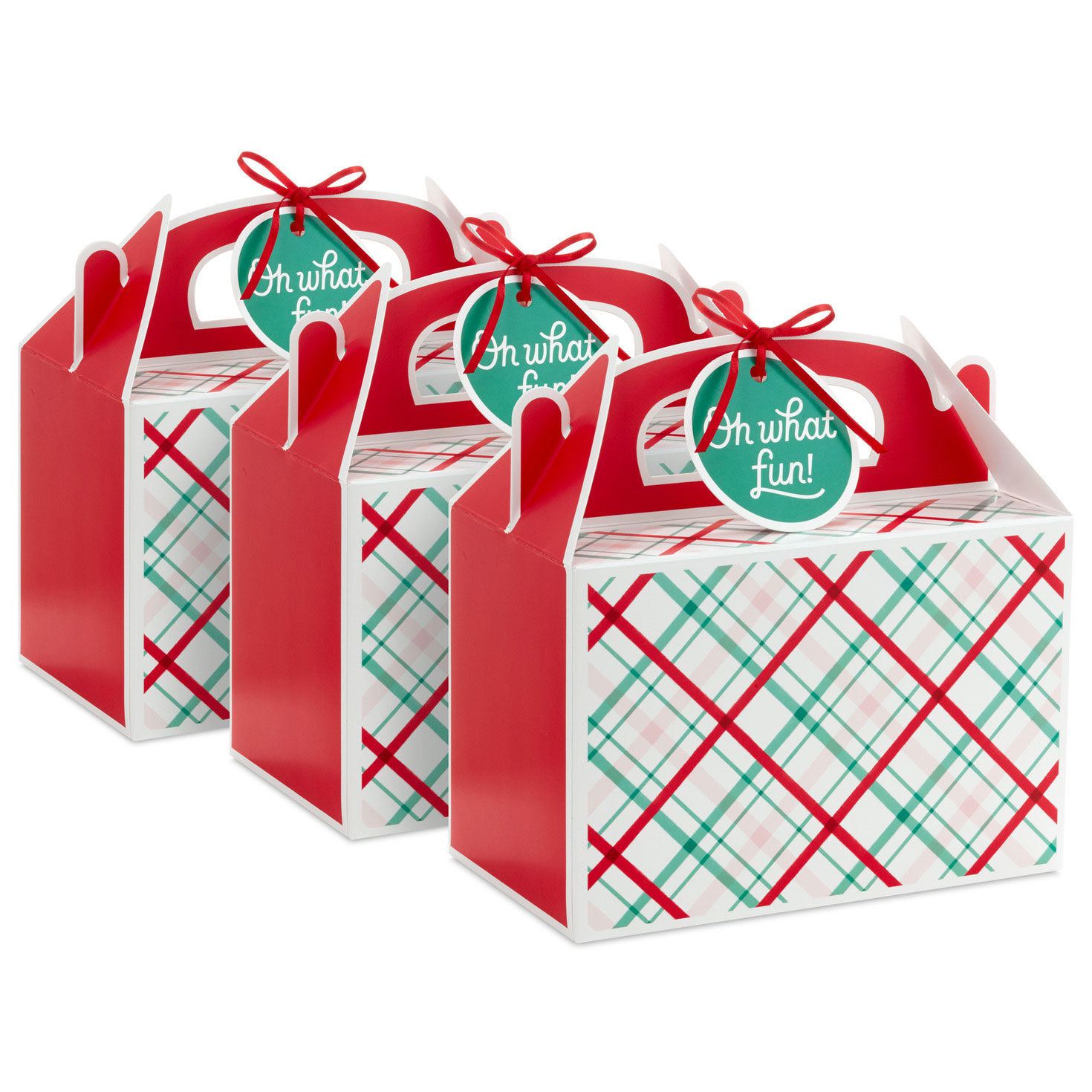 Oh What Fun Plaid 3-Pack Christmas Gable Boxes