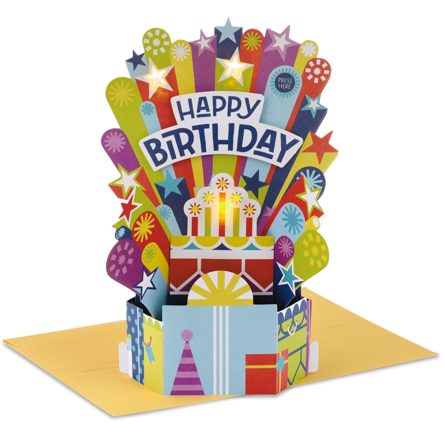 Hallmark Birthday Card ~ 3D Musical POP UP Cake w/ CANDLES THAT TURN!! 