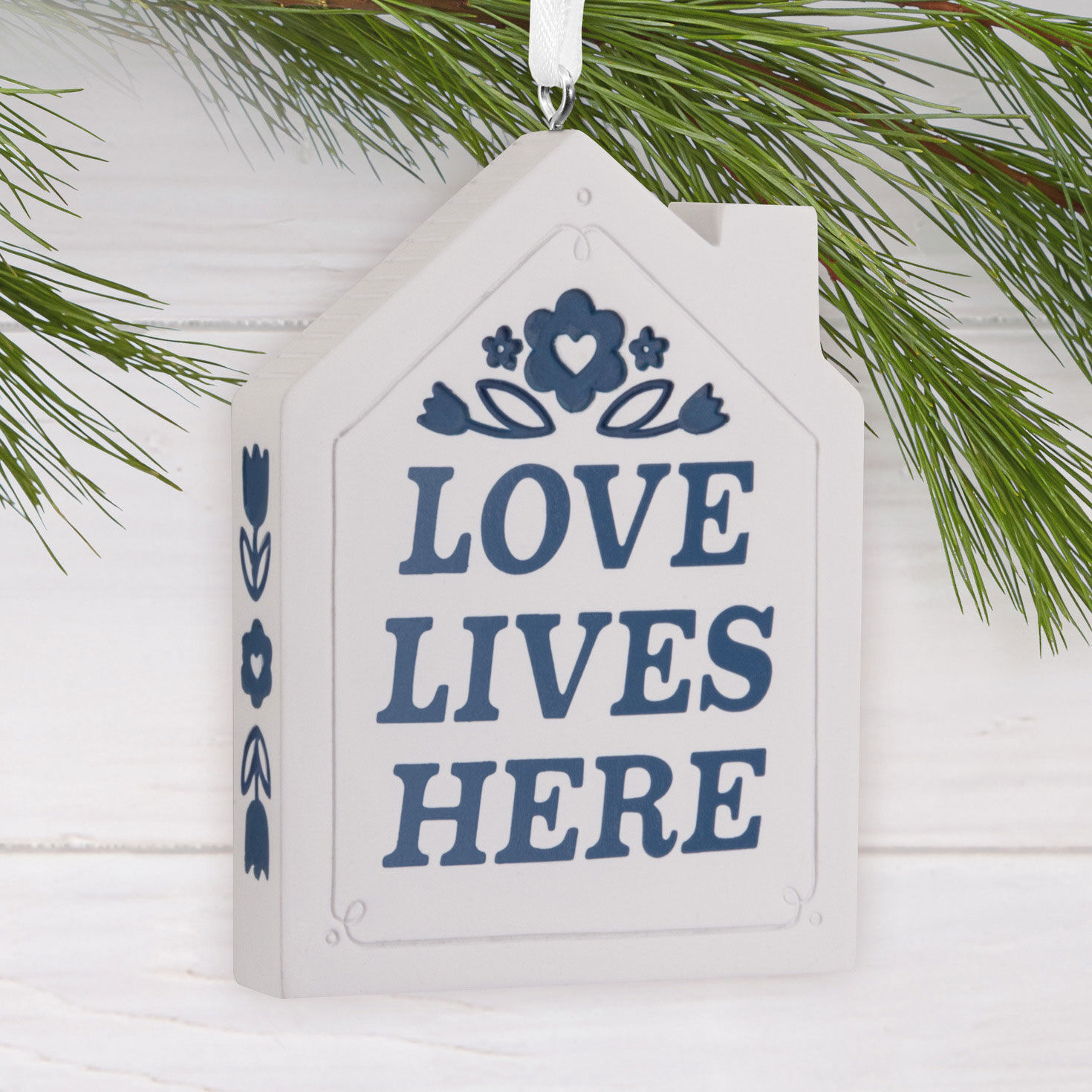 Love Lives Here White House Christmas Ornament Hanging on tree image number 2