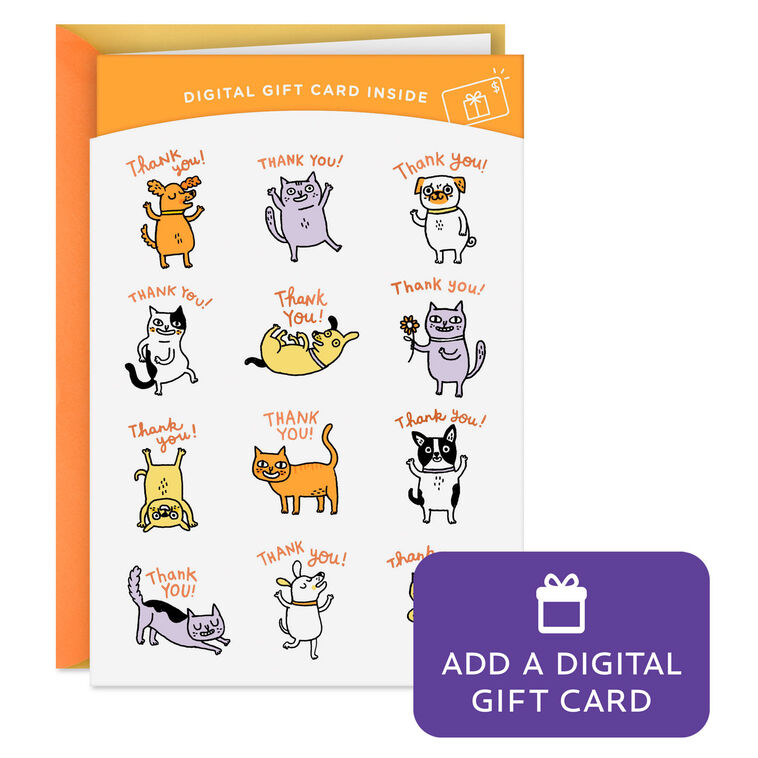Can't Say Thanks Enough Cats and Dogs Gift Card Greeting Thank-You Card