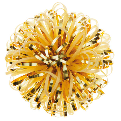 5" Ivory and Metallic Gold Looped Pom-Pom Gift Bow, 