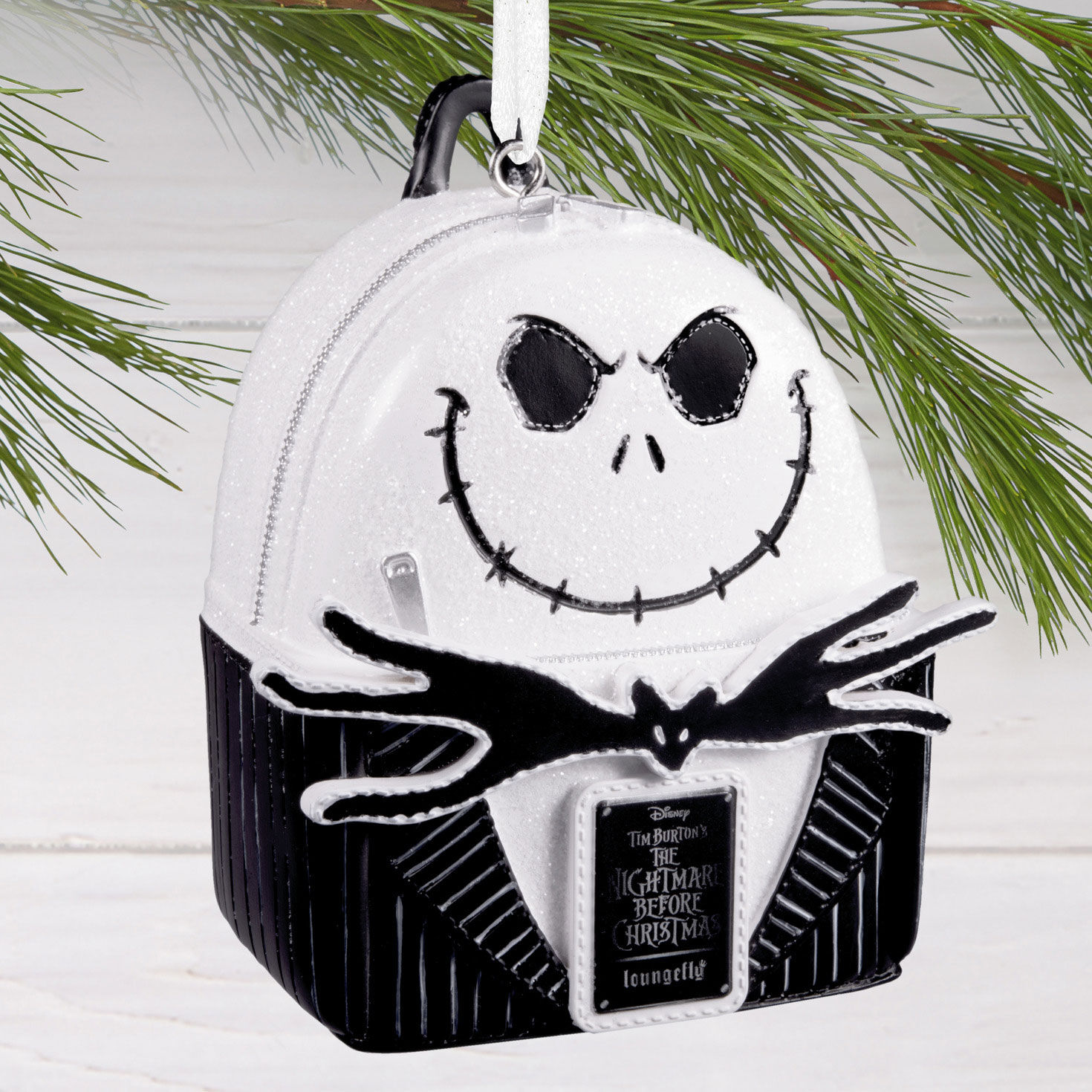 Jack Skellington Loungefly Backpack Ornament hanging on tree image number 2