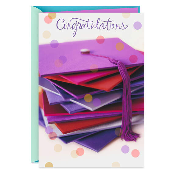Stack of Caps With Confetti Graduation Card, , large image number 1