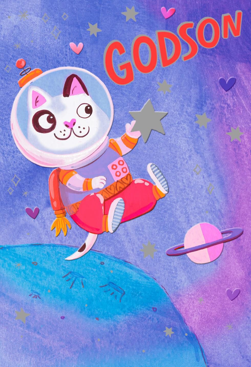 Astronaut Cat Valentine's Day Card for Godson