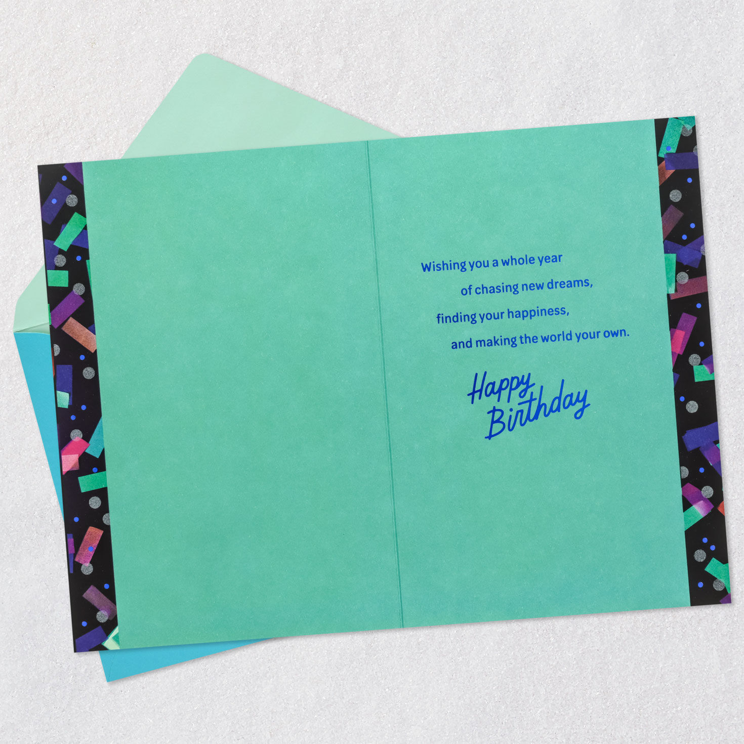 Black and Blue Neon Confetti 19th Birthday Card Open card with envelope image number 3