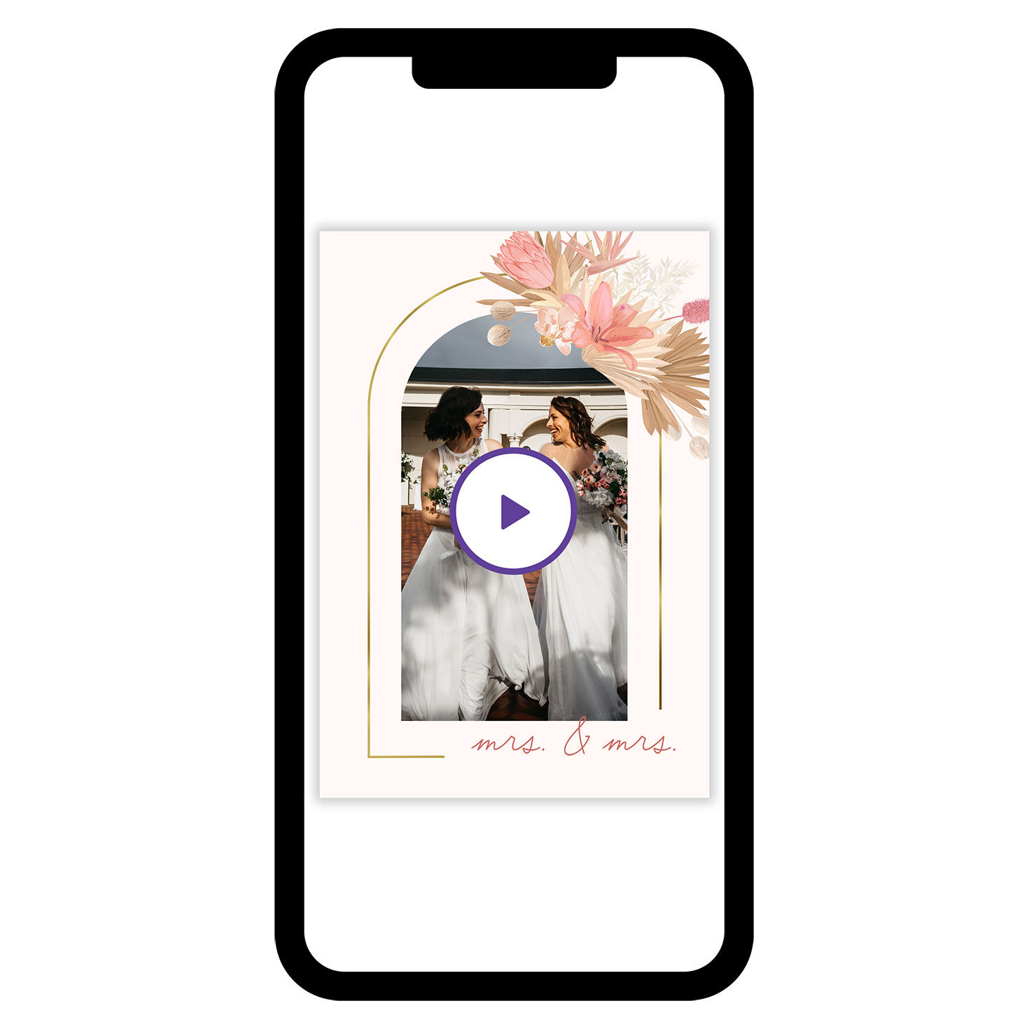 Gold Arch & Pink Flowers Wedding eCard