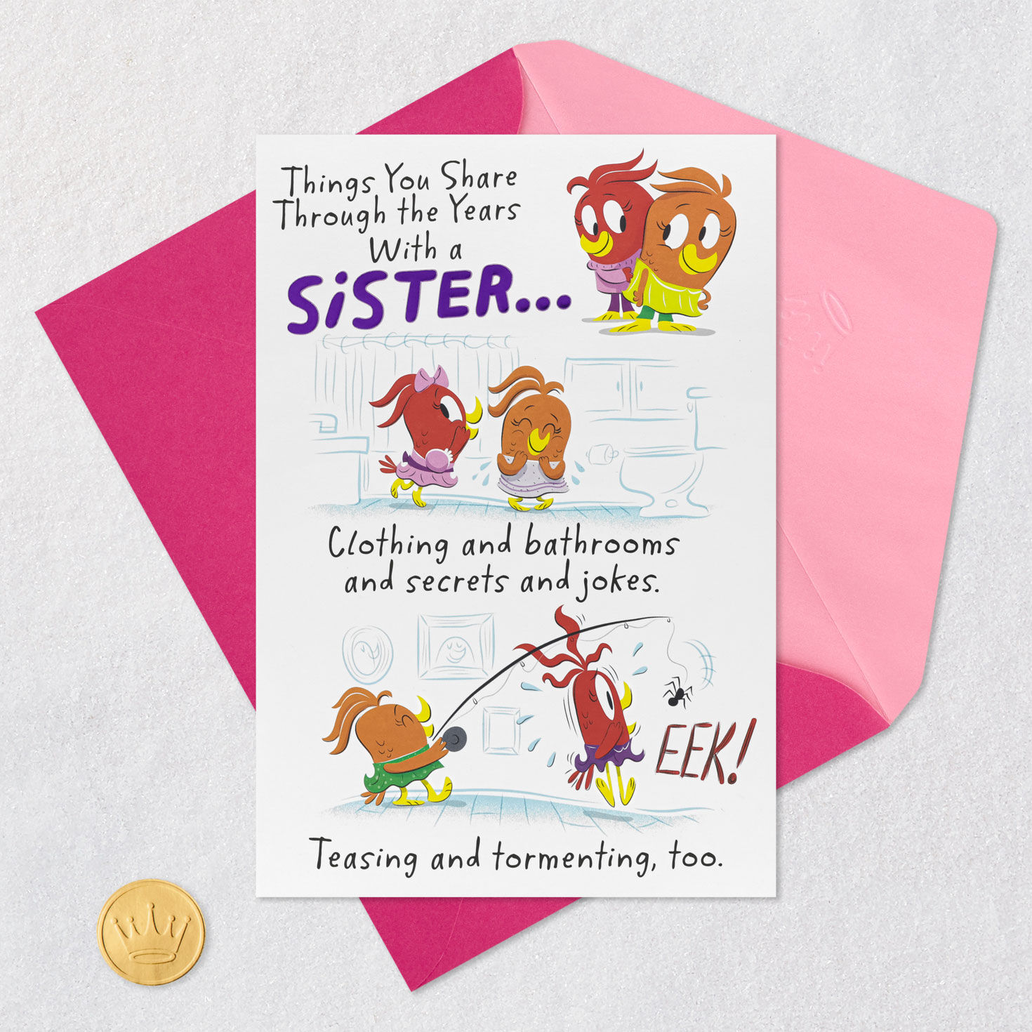 Cartoon Birds Birthday Card for Sister Card Front with Envelope and Gold Seal image number 7