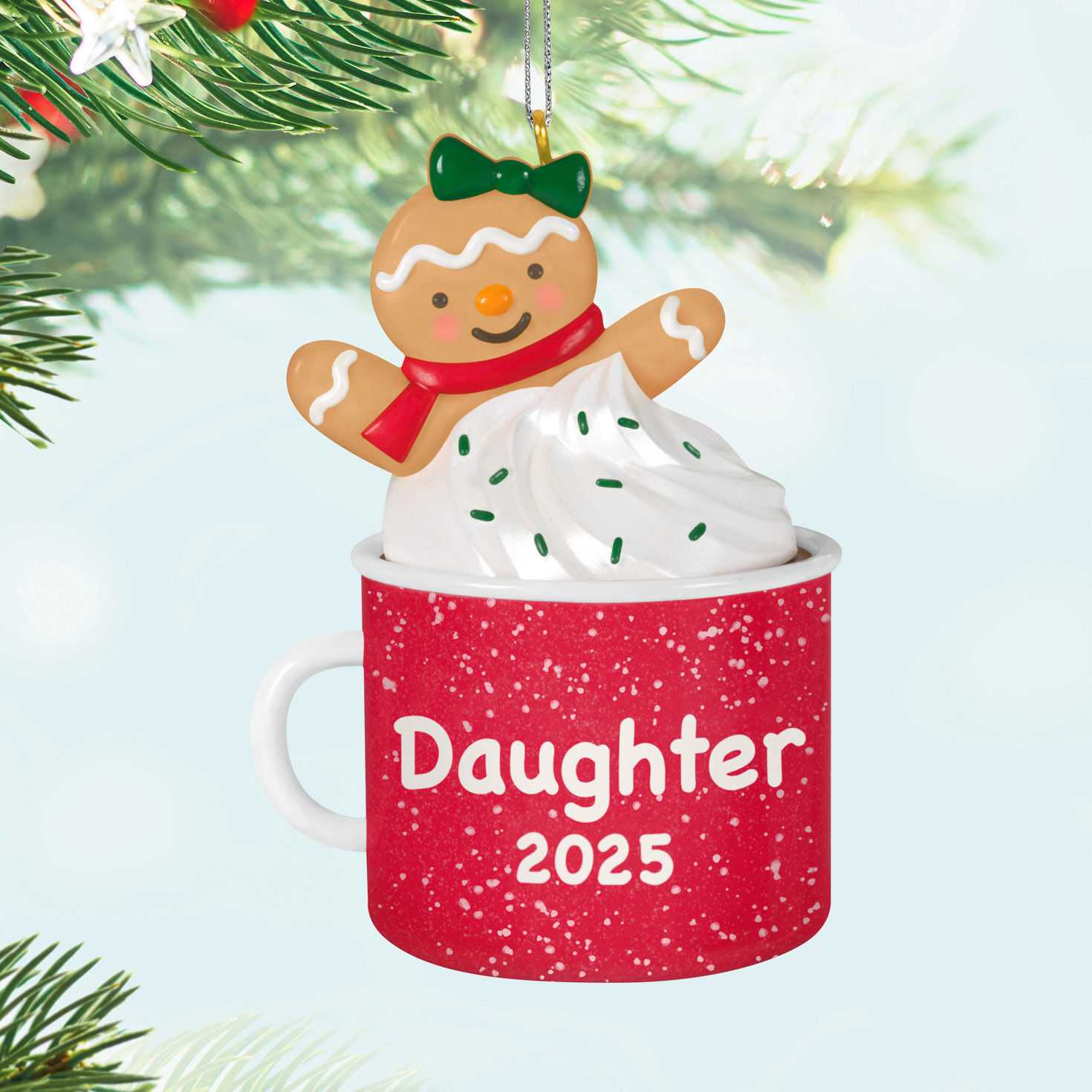 Gingerbread Girl in Daughter Mug Keepsake Ornament Hanging on tree image number 2