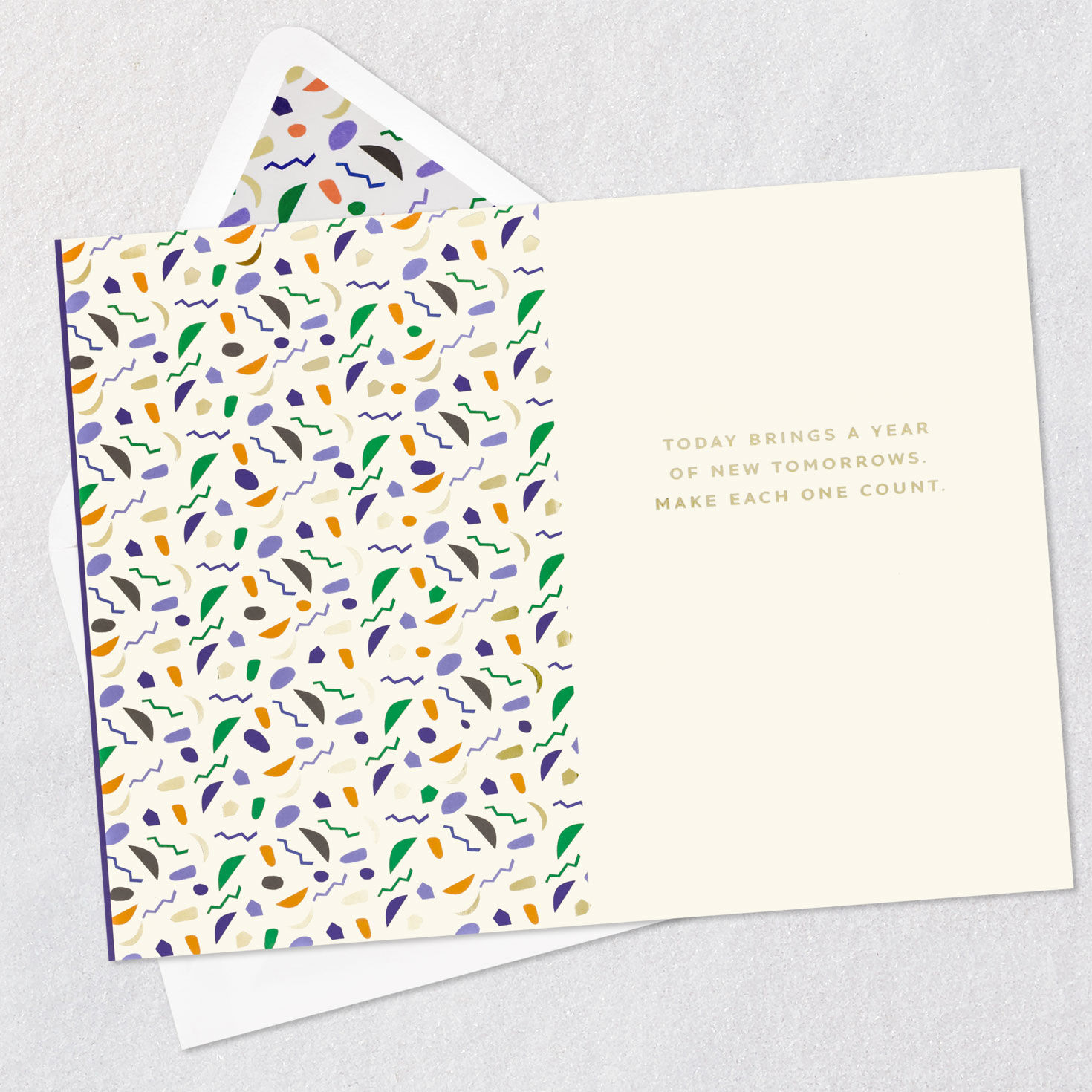 Modern Confetti Cakes on Blue Birthday Card Open card with envelope image number 3